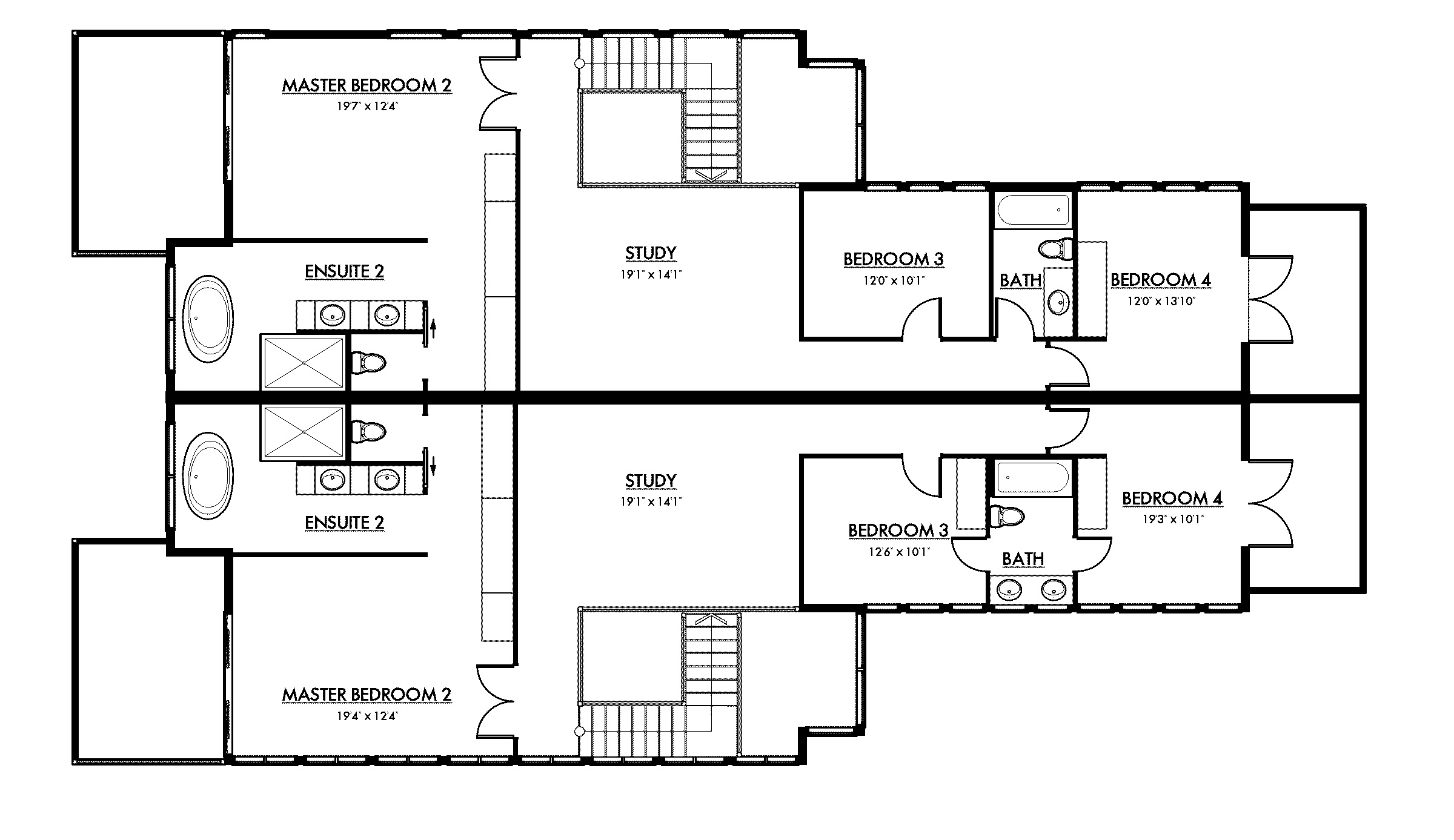 Second floor plan drawing for Abbott Lakeside Duplex
