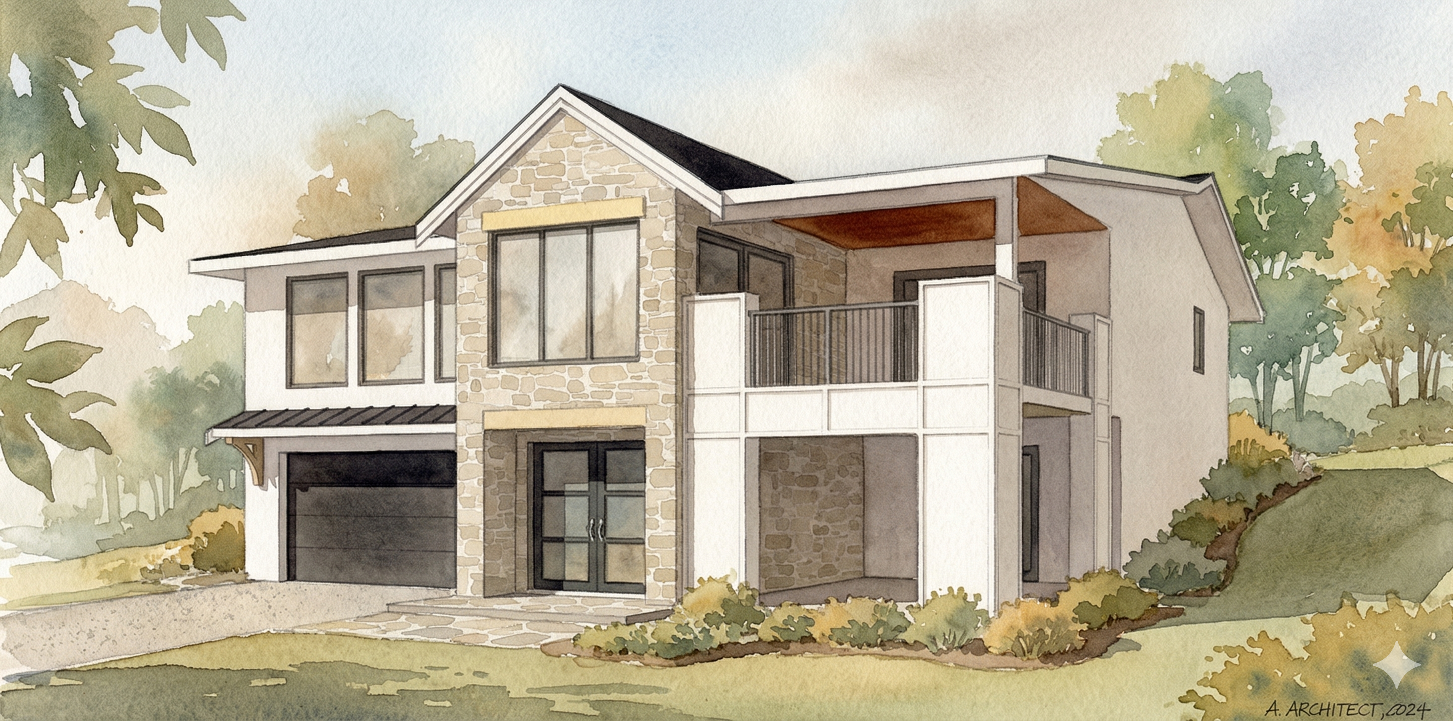 Early exterior rendering for the Gregory project