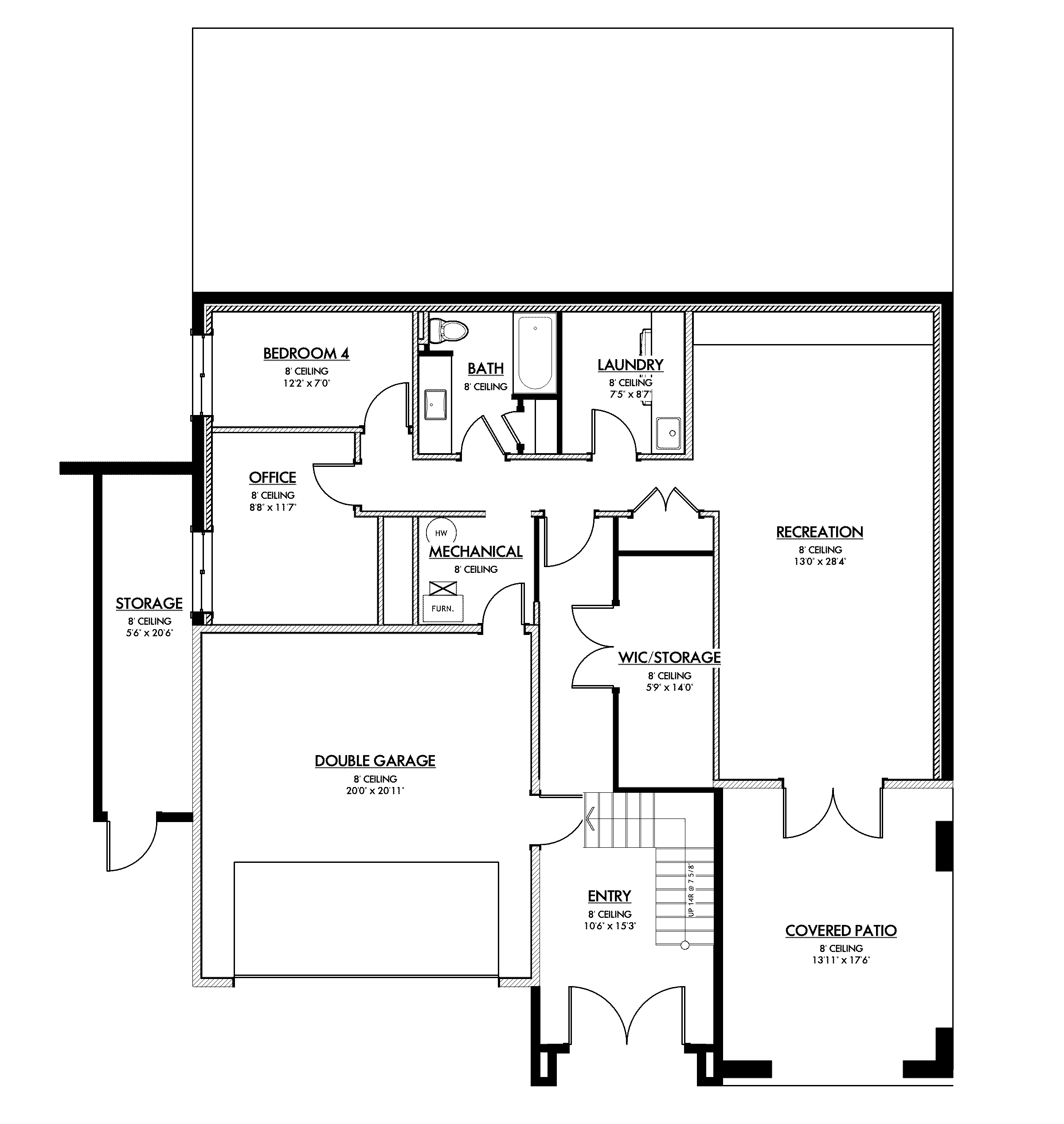 Lower level floor plan drawing for Gregory Road Residence