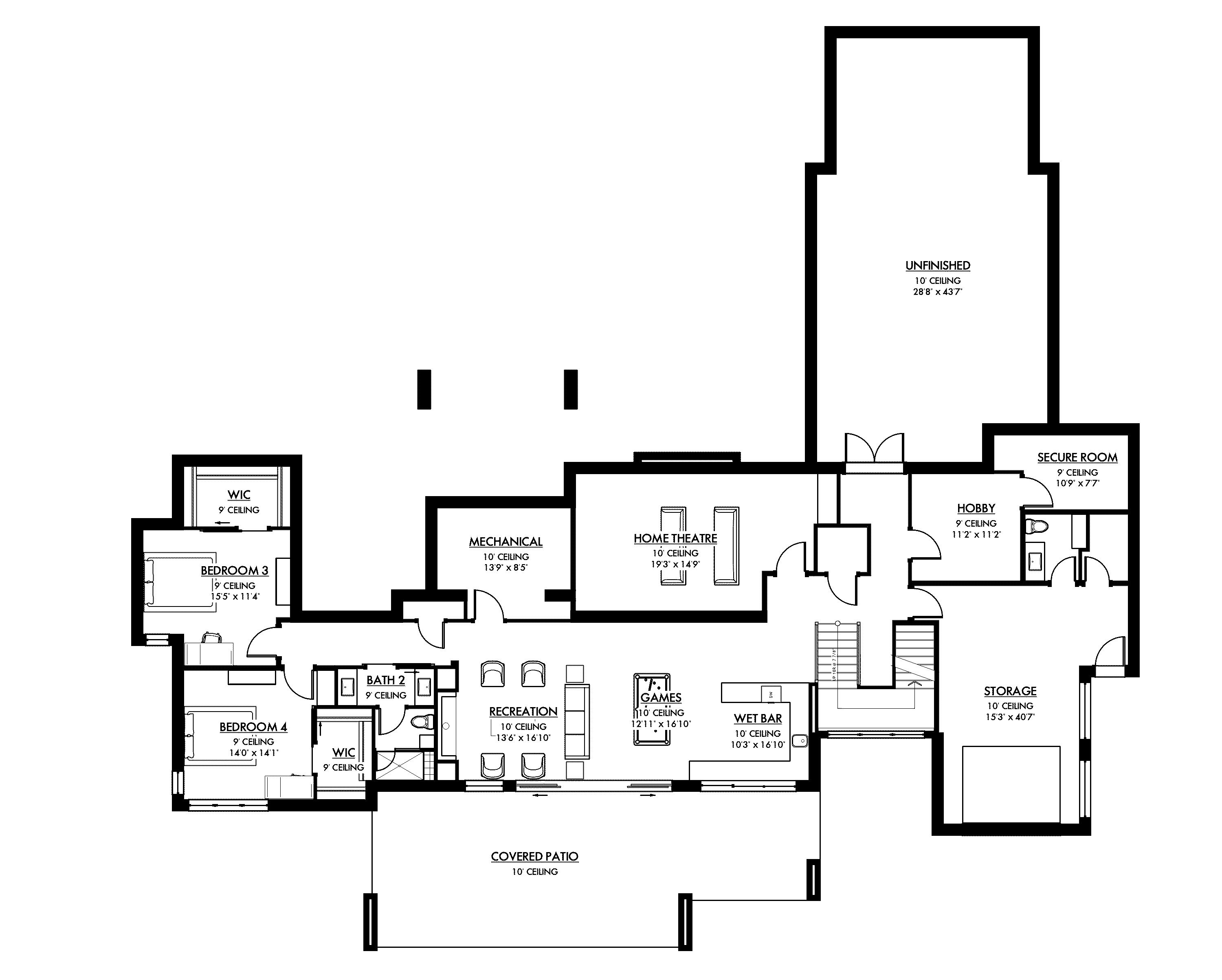 Basement floor plan drawing for Monck Park Residence