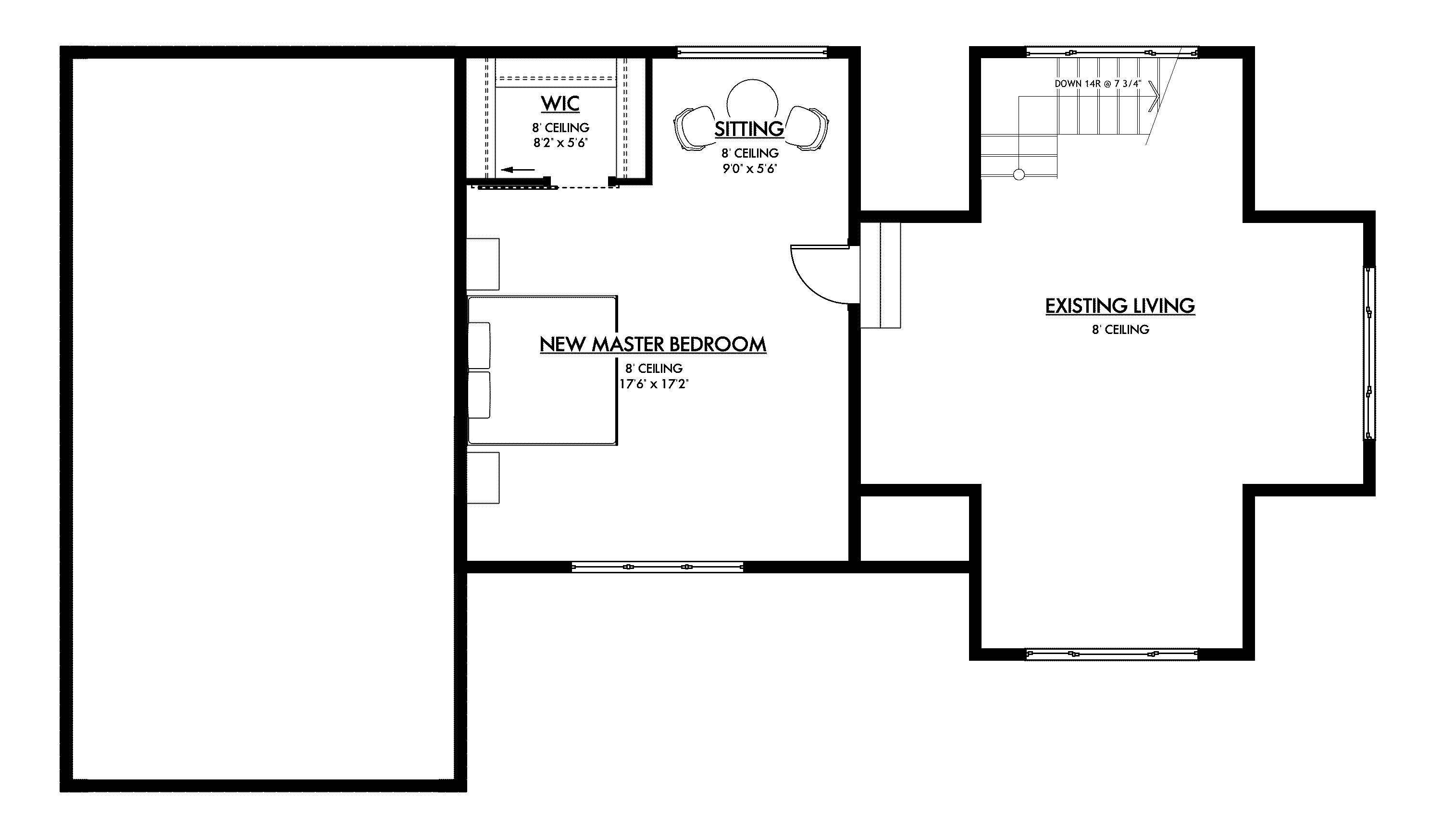 Second floor plan drawing for Okanagan Centre Road Garage Addition