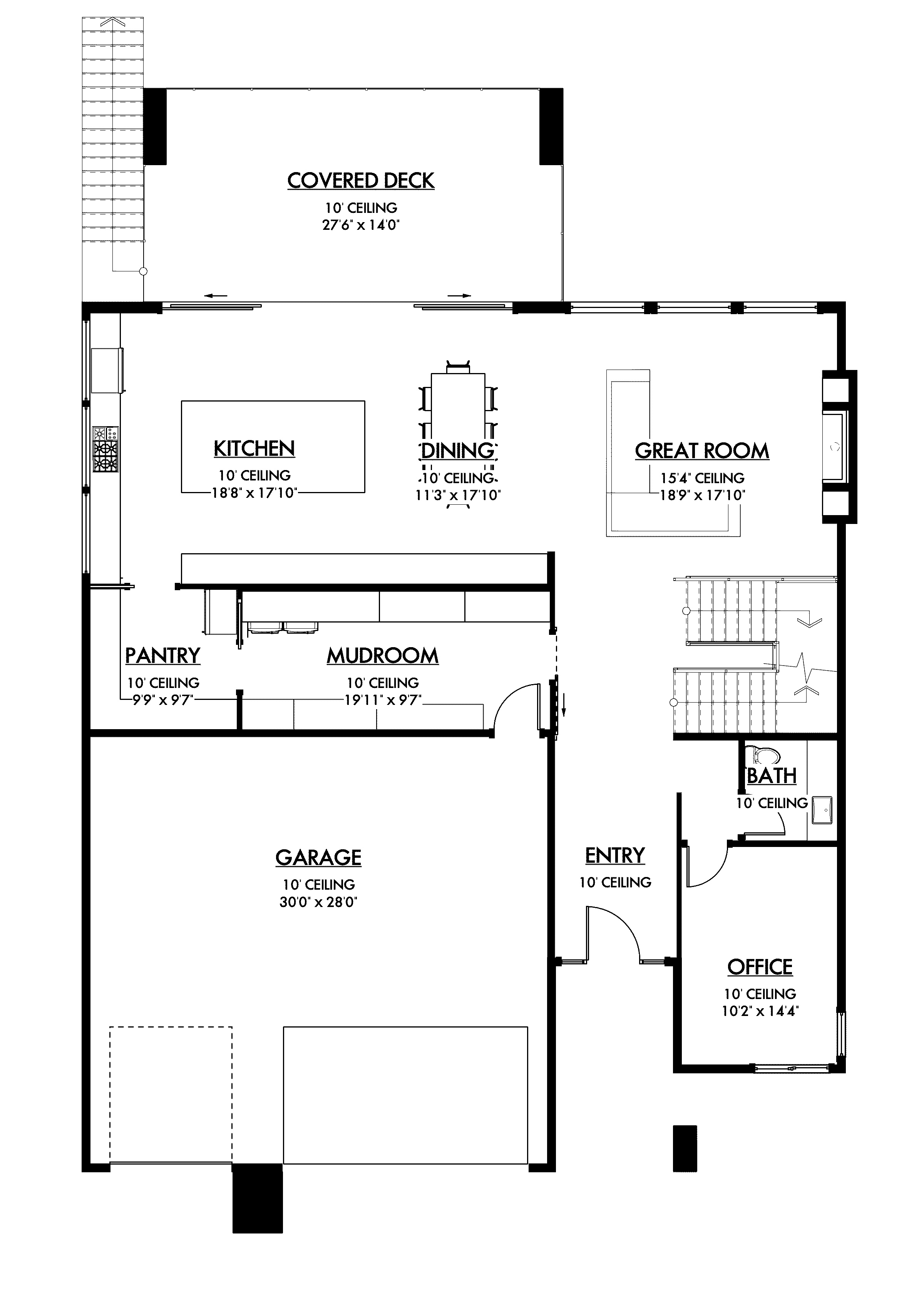 Main floor plan drawing for Pinnacle Ridge Residence